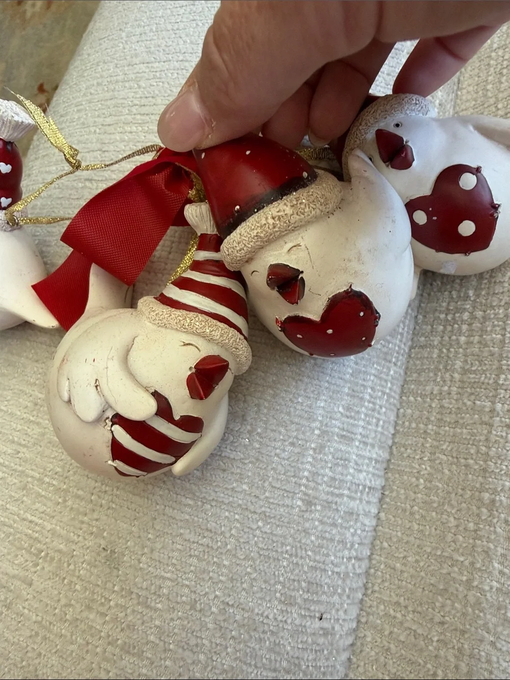 Bird Ornaments Set 4: UNUSED, Red Heart Hats, Box, Multi Seasons, Vintage